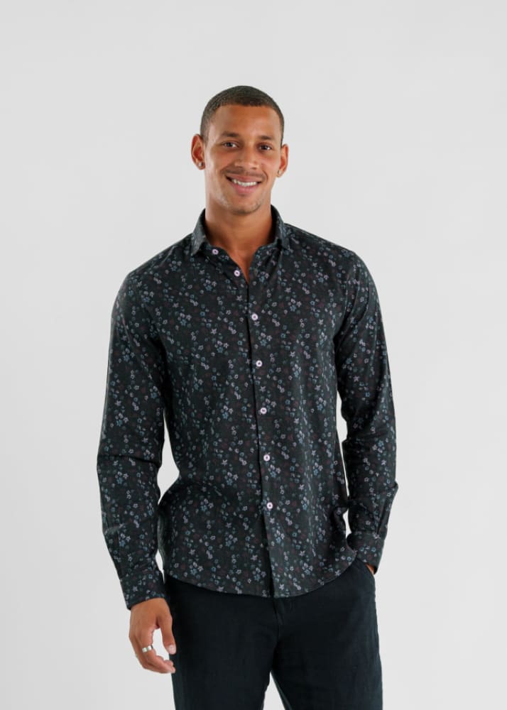 Stone Rose- Long Sleeve Watercolour Floral Button Down