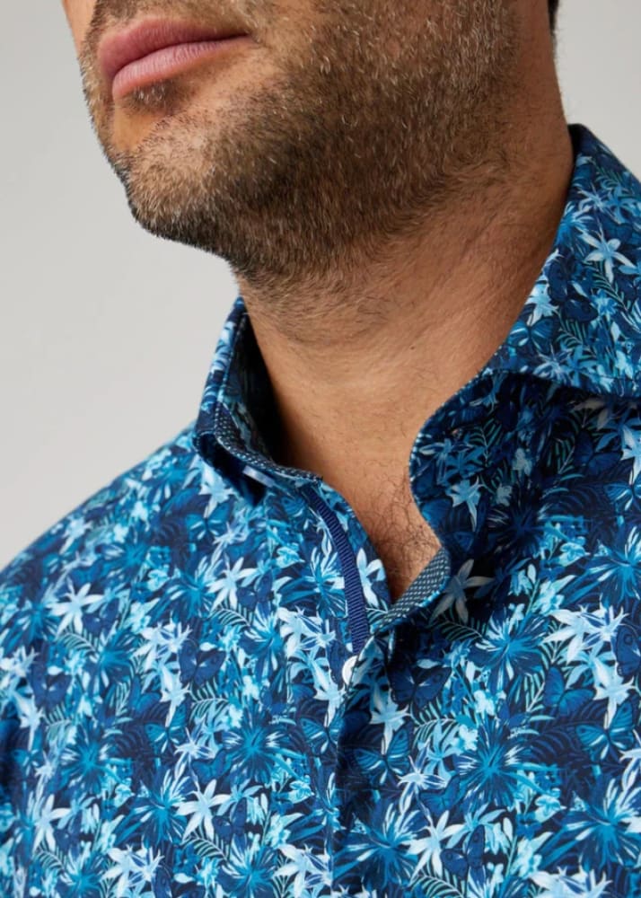 Stone Rose - Navy Butterflies Short Sleeve Shirt - Button