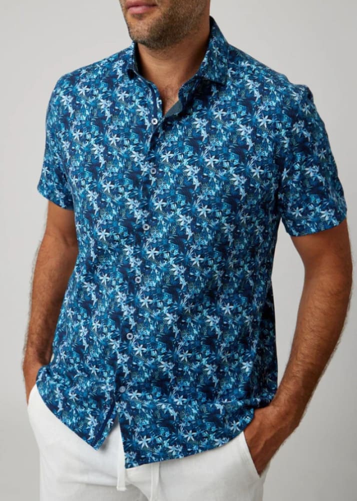 Stone Rose - Navy Butterflies Short Sleeve Shirt - Button