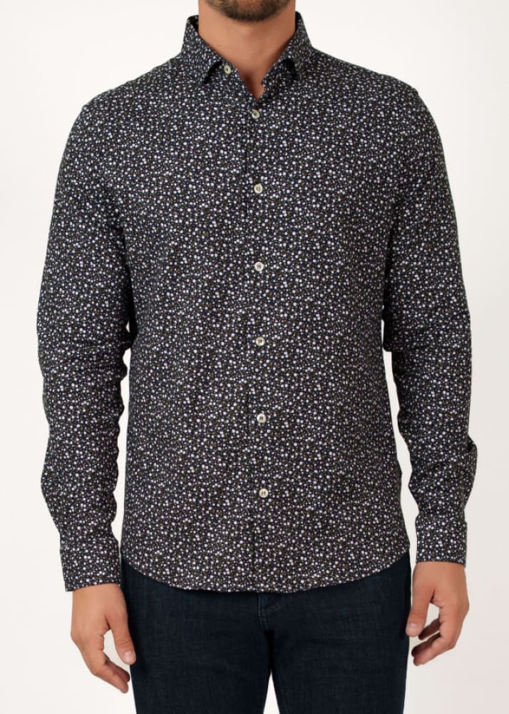 Stone Rose - Nova Meadow Ditsy Shirt in Dark Navy - Button