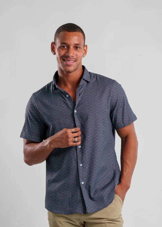 Stone Rose Nova Shirt in Dark Navy Artisanal Ditsy Button