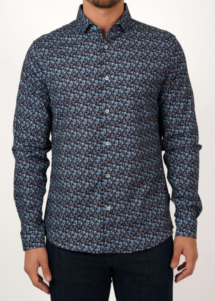 Stone Rose - Nova Snowbrush Printed Shirt in Dark Navy