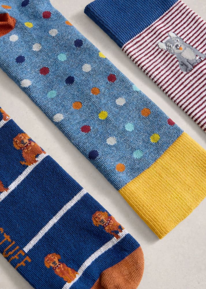 White Stuff- 3 Pack Dog Pals Ankle Socks in Navy Multi