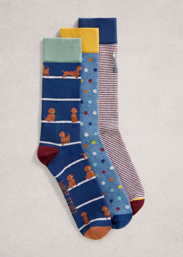 White Stuff- 3 Pack Dog Pals Ankle Socks in Navy Multi