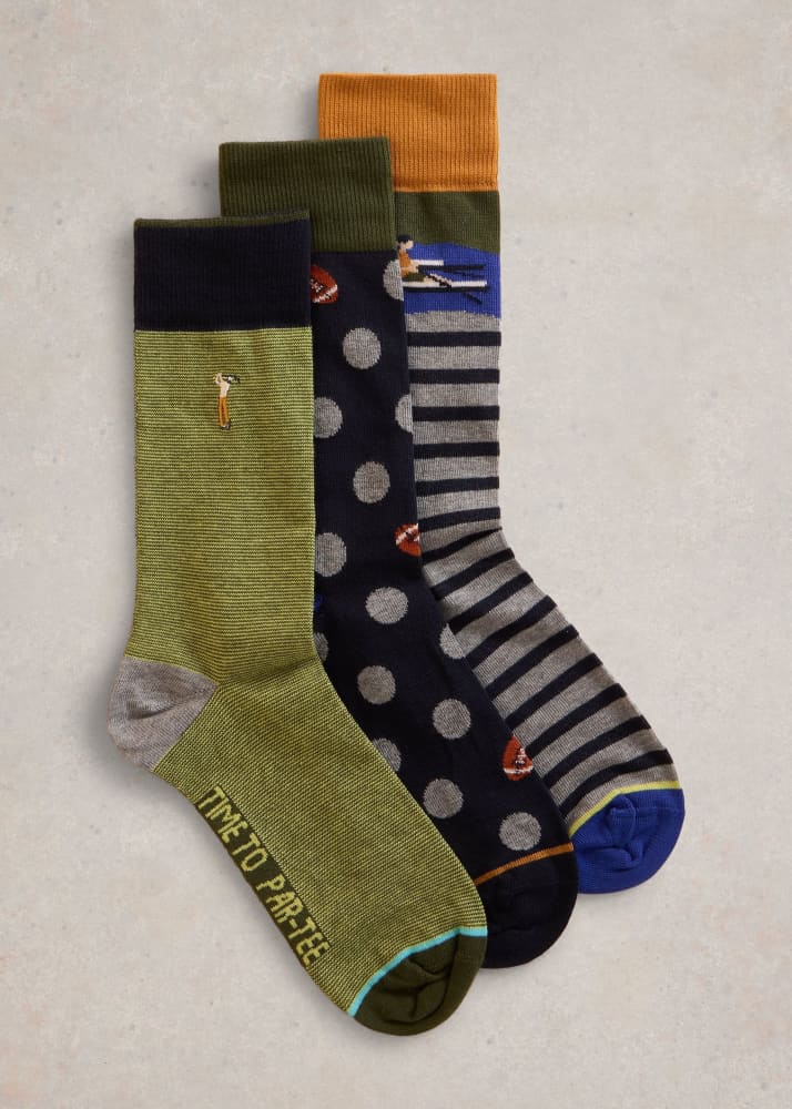 White Stuff- 3 Pack Embroidered Outdoorsy Socks - Sporty