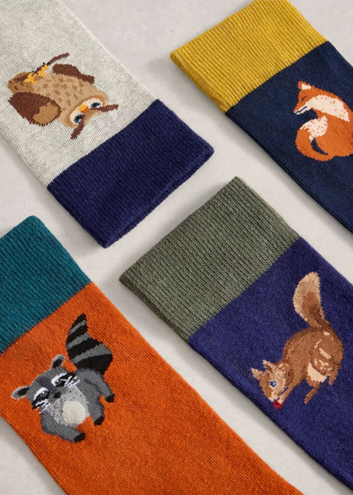 White Stuff- 4 Pack Woodland Ankle Socks in Navy Multi