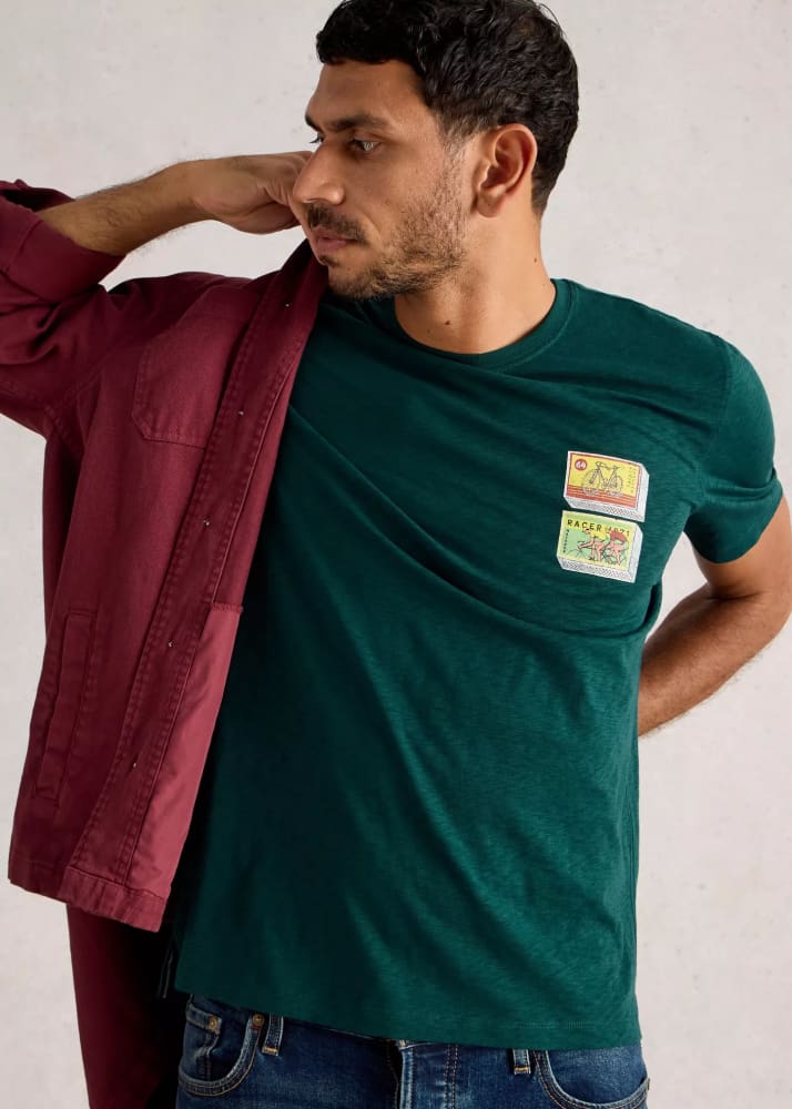 White Stuff- Abersoch Graphic Pocket Bike in Dark Green