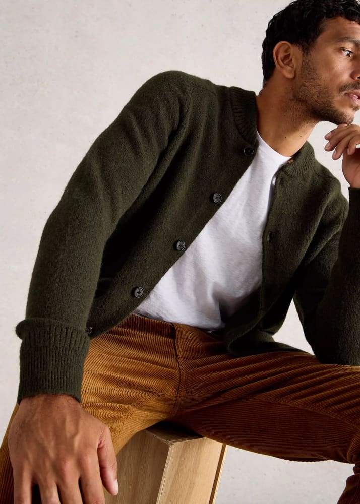 White Stuff- Bomber Cardigan in Dark Green - Sweater &