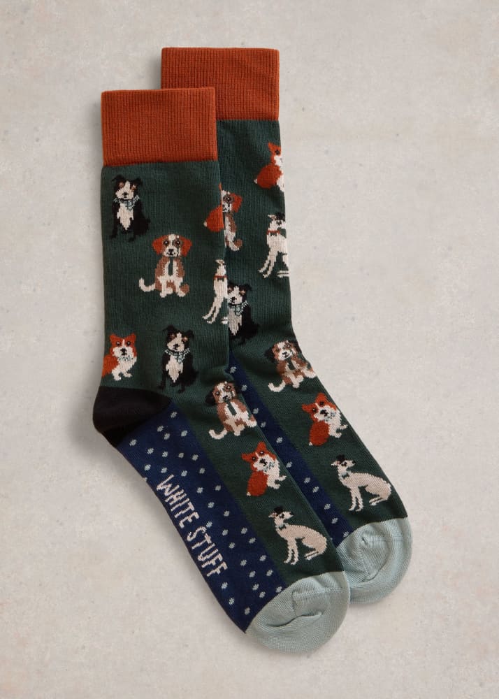 White Stuff- Embroidered Animal Socks - Dapper Dogs - sock