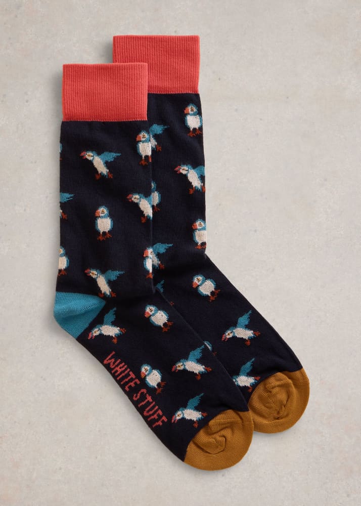 White Stuff- Embroidered Animal Socks - Puffin - sock