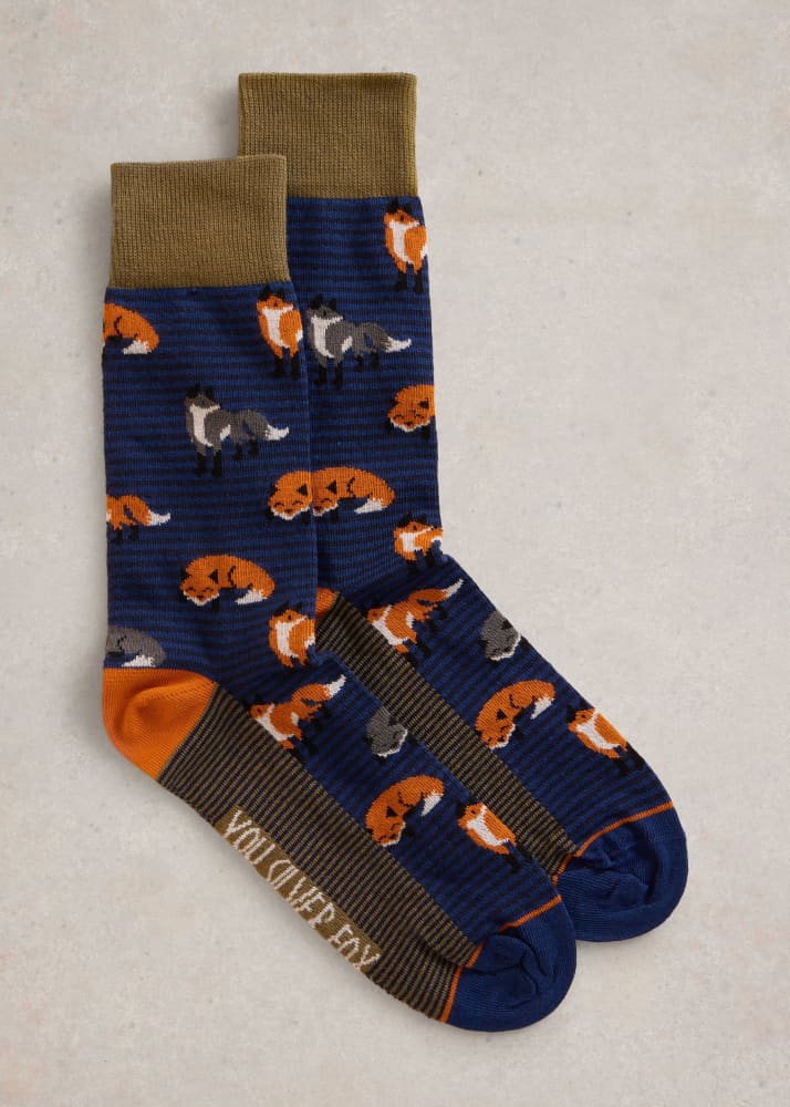 White Stuff- Embroidered Animal Socks - Silver Fox - sock