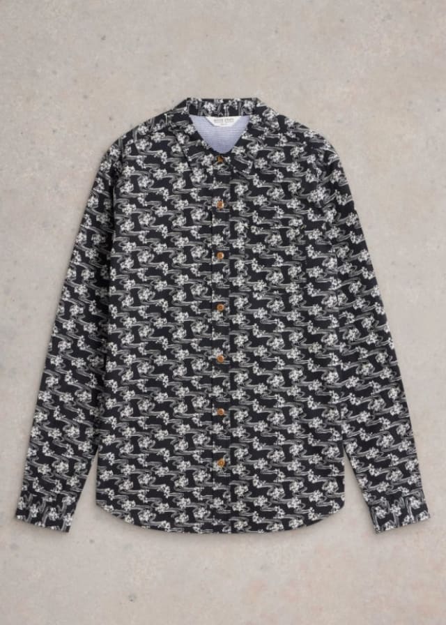 White Stuff- Floral Ripple Printed Shirt - Black / S