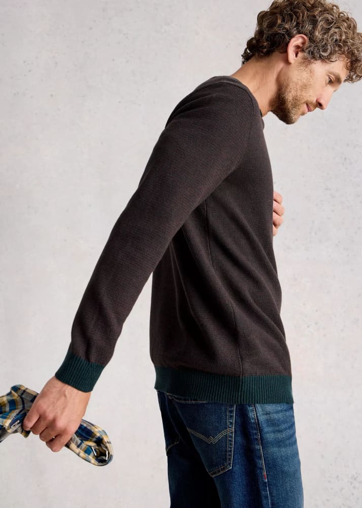 White Stuff- Newport Merino Jacquard Crew in Green Multi