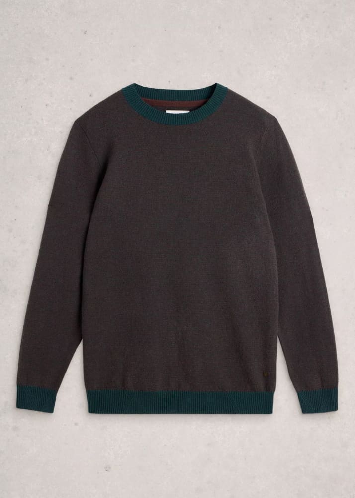 White Stuff- Newport Merino Jacquard Crew in Green Multi