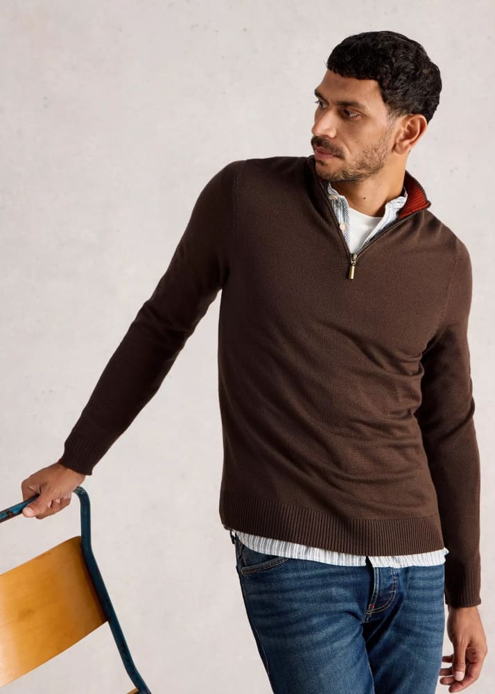 White Stuff- Newport Merino Long Sleeve Funnel in Mid Brown