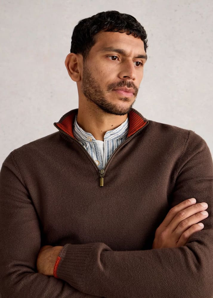 White Stuff- Newport Merino Long Sleeve Funnel in Mid Brown