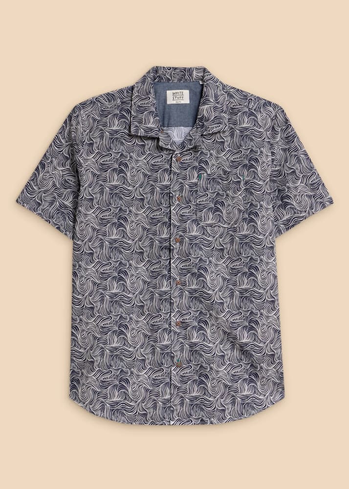 White Stuff - Waves Printed SS Shirt in Navy Print M / Tops
