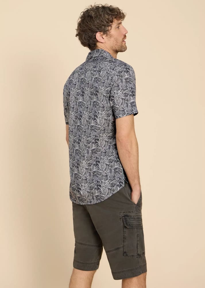 White Stuff - Waves Printed SS Shirt in Navy Print Tops