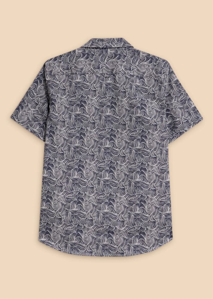 White Stuff - Waves Printed SS Shirt in Navy Print Tops